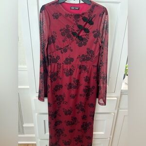 SHEIN Burgundy Long Sleeve Floral Dress